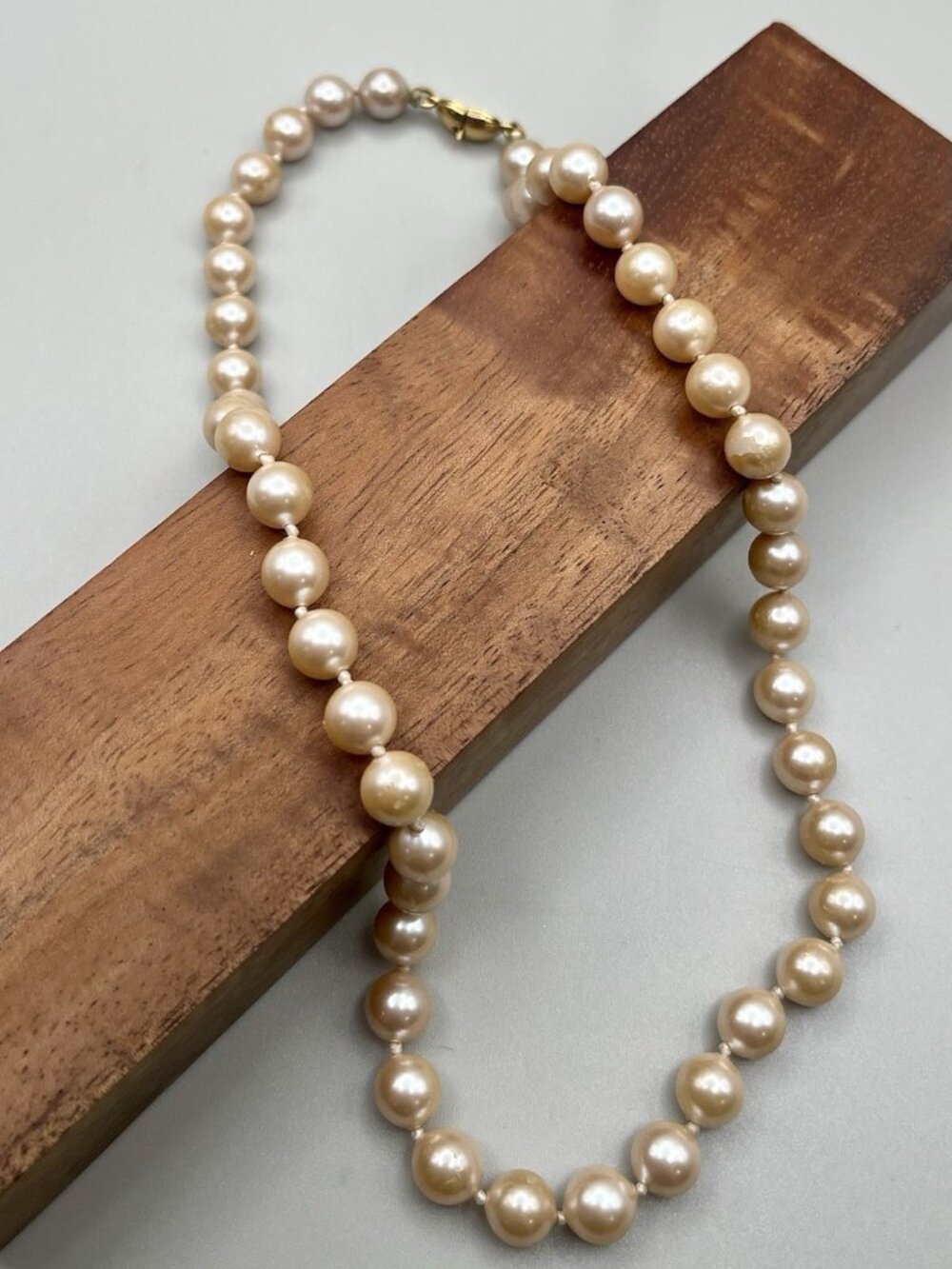 VTG Monet Champagne Faux Pearl Knotted Necklace Signed Bridal Wedding Coquette